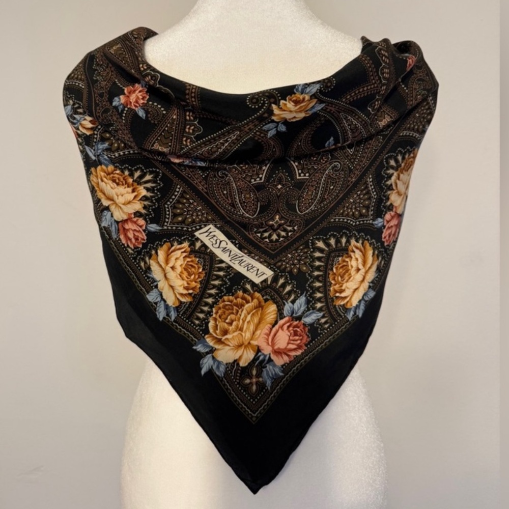 Vintage YSL- Yves Saint Laurent Floral Silk Scarf